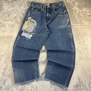 South Pole Baggy Jeans Mens 34 Blue Embroidered Graphic Bboy Y2K Distressed